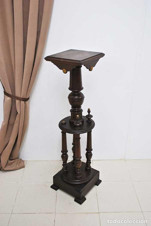 Antig&uuml;edades: MACETERO PEDESTAL DE MADERA TALLADA - Foto 5