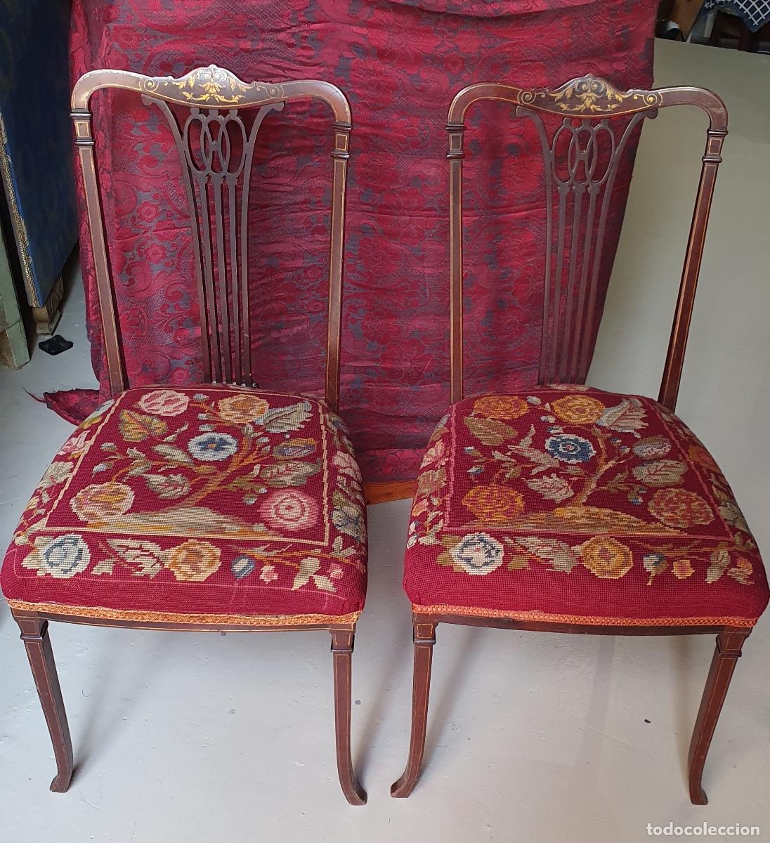 Antig&uuml;edades: Sillas de petit point antiguas. - Foto 1