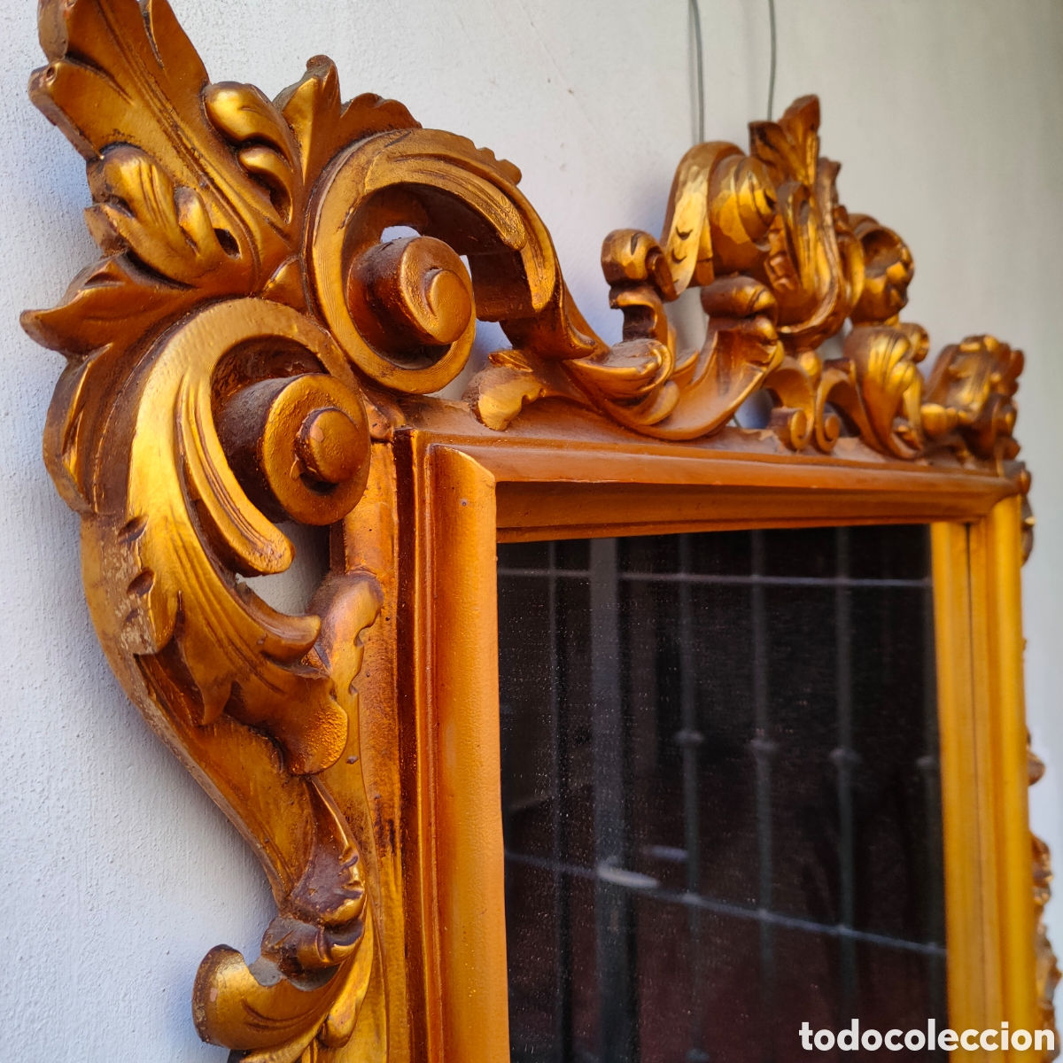 Antig&uuml;edades: GRAN ESPEJO CORNUCOPIA DE MADERA TALLADA Y PAN DE ORO.122X99CM. - Foto 8