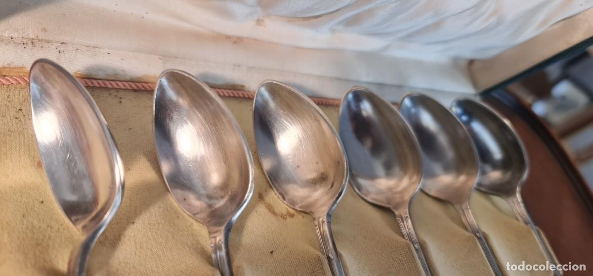 Antig&uuml;edades: Juego de 6 cucharas de postre de alpaca plateada - Foto 8