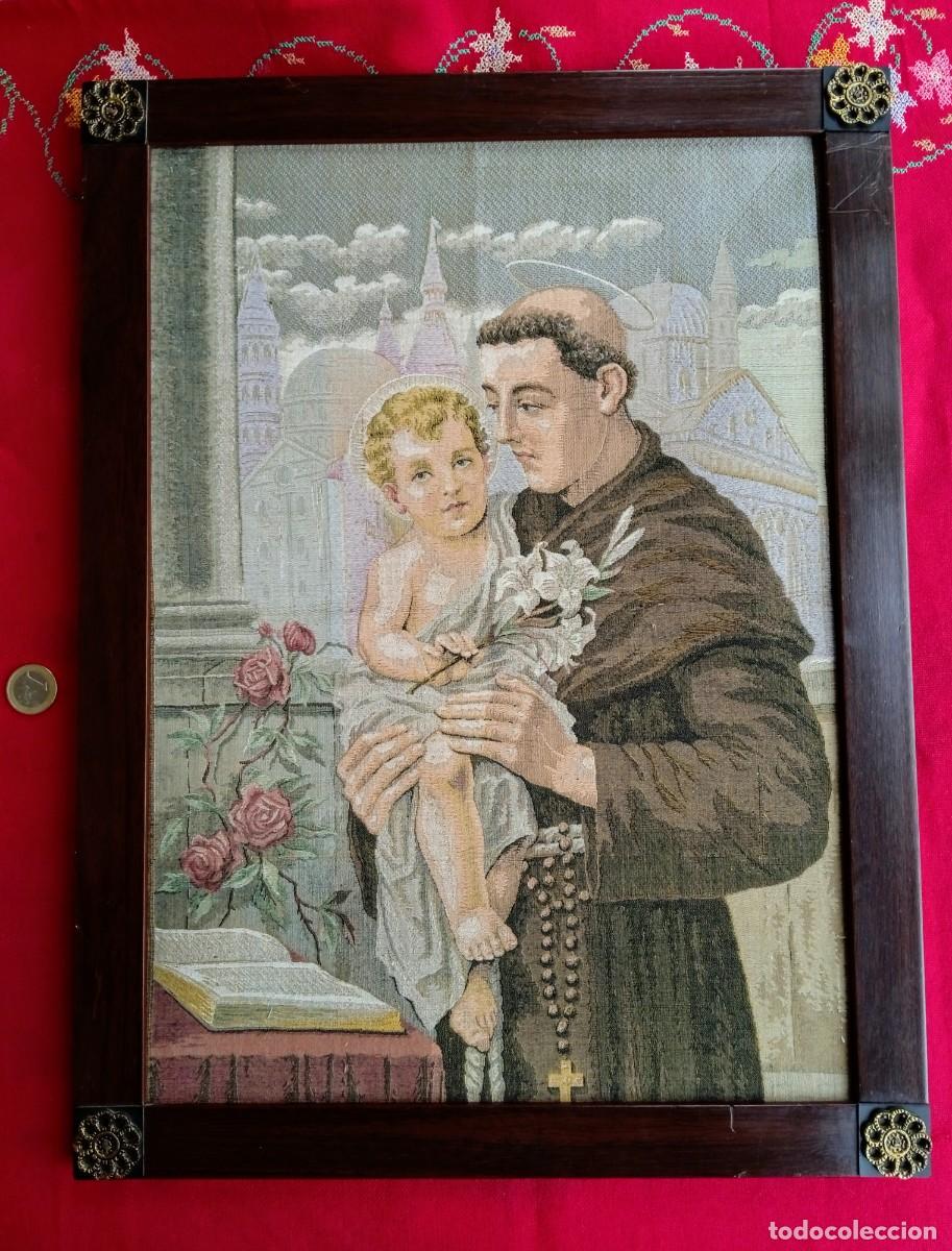 Antig&uuml;edades: Cuadro con tapiz antiguo de San Antonio - Foto 3