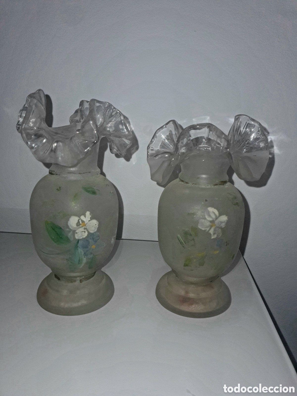 Antig&uuml;edades: Antiguos parejas de jarrones de cristal - Foto 1