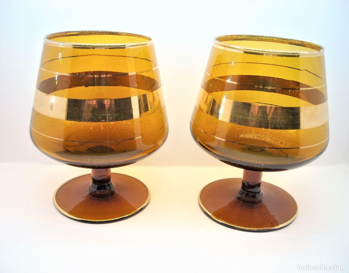 Antig&uuml;edades: Antiguas Copas Co&ntilde;ac Cristal Ambar. - Foto 1