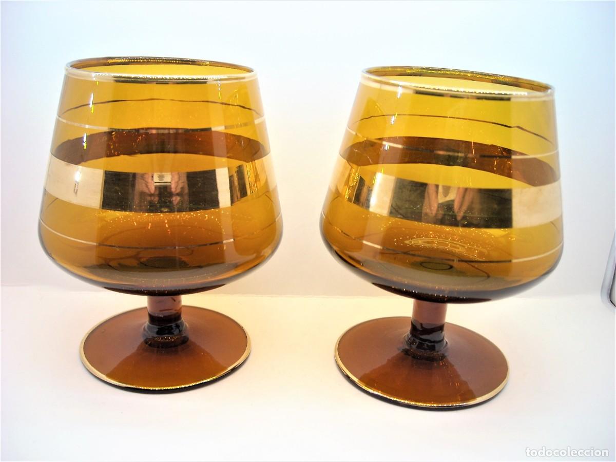 Antig&uuml;edades: Antiguas Copas Co&ntilde;ac Cristal Ambar. - Foto 3
