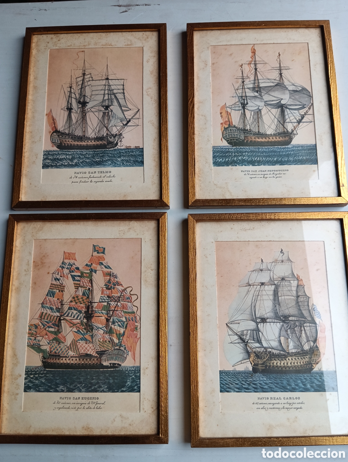 Antig&uuml;edades: MARCOS DORADOS CON LAMINAS DE BARCOS. - Foto 1