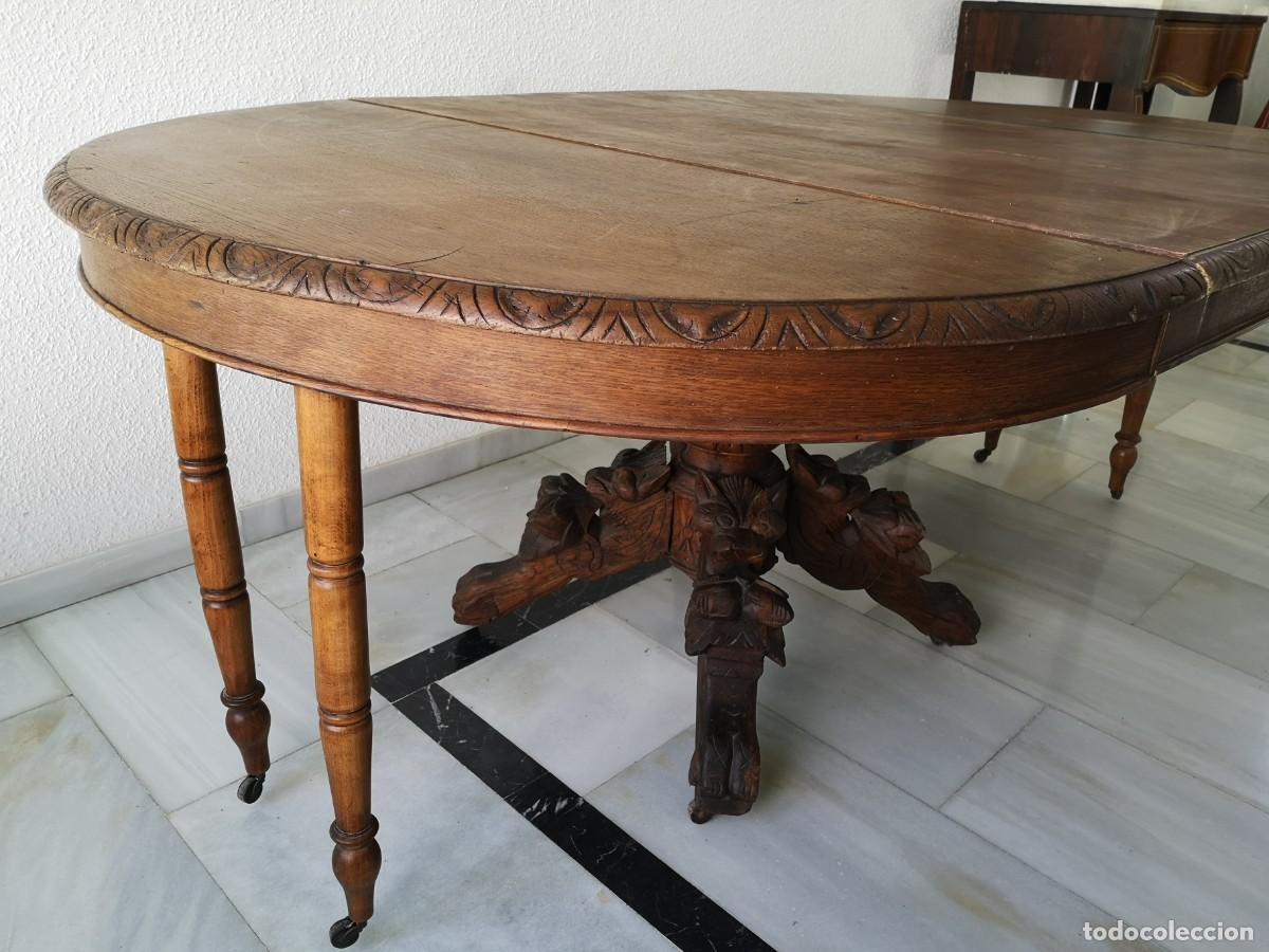Antig&uuml;edades: Mesa antigua tallada extensible - Foto 3