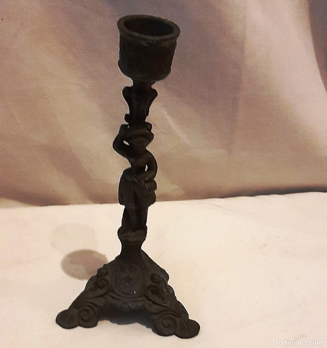 Antig&uuml;edades: Antiguo pweter candlestick franc&eacute;s - Foto 2