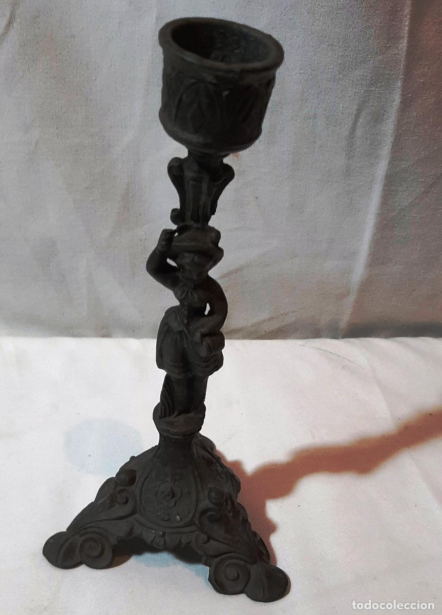 Antig&uuml;edades: Antiguo pweter candlestick franc&eacute;s - Foto 3