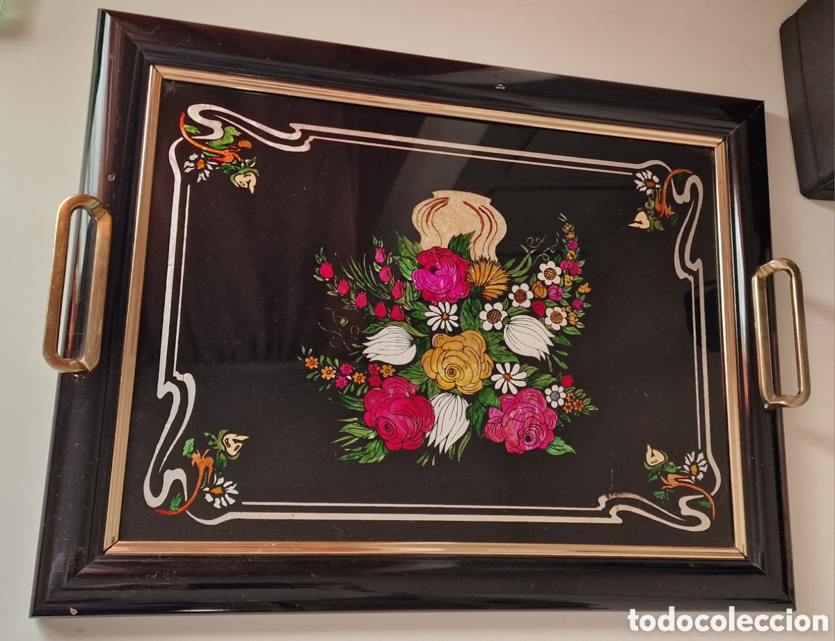 Antig&uuml;edades: Bandeja vintage decorativa de flores - Foto 2