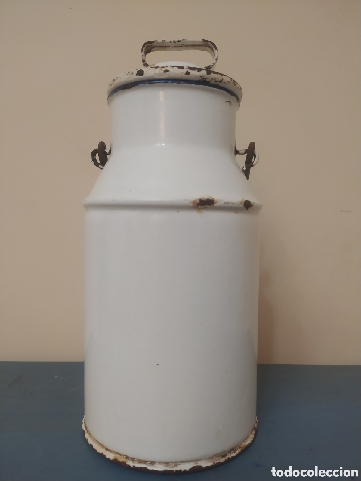 Antig&uuml;edades: LECHERA DE HIERRO ESMALTADO BLANCO - Foto 5