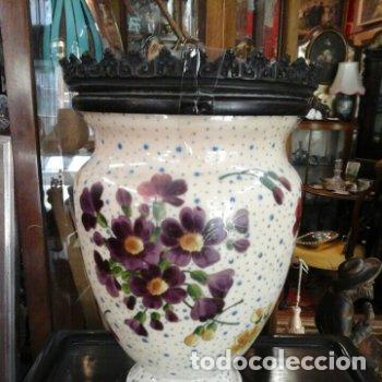 Antig&uuml;edades: L&aacute;mpara opalina con flores - Foto 2