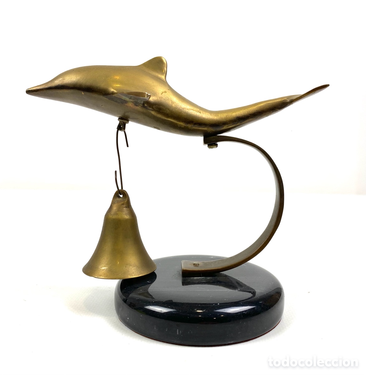 Antig&uuml;edades: DELF&Iacute;N CAMPANA EN BRONCE - BASE M&Aacute;RMOL - Foto 1