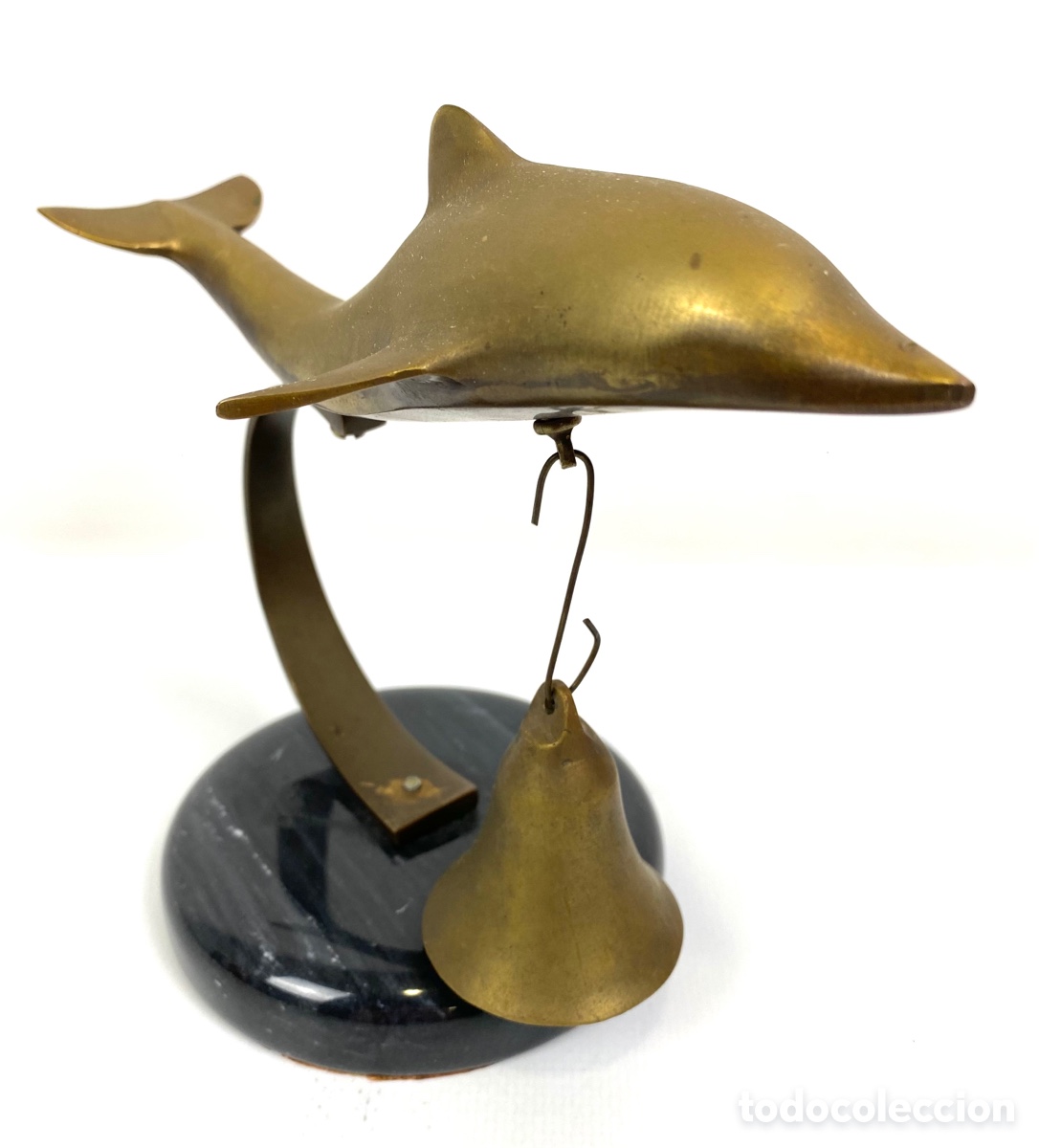 Antig&uuml;edades: DELF&Iacute;N CAMPANA EN BRONCE - BASE M&Aacute;RMOL - Foto 2