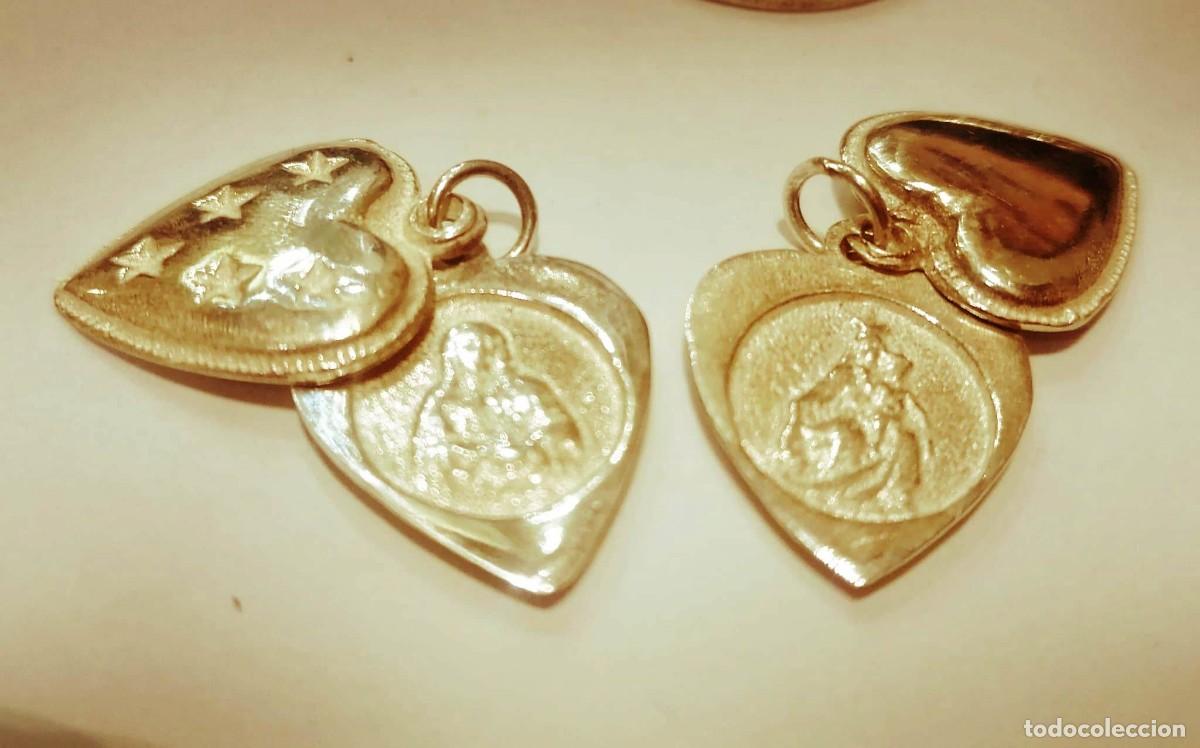 Antig&uuml;edades: escapulario corazon doble en plata de ley macizo 20x16mm. - Foto 3