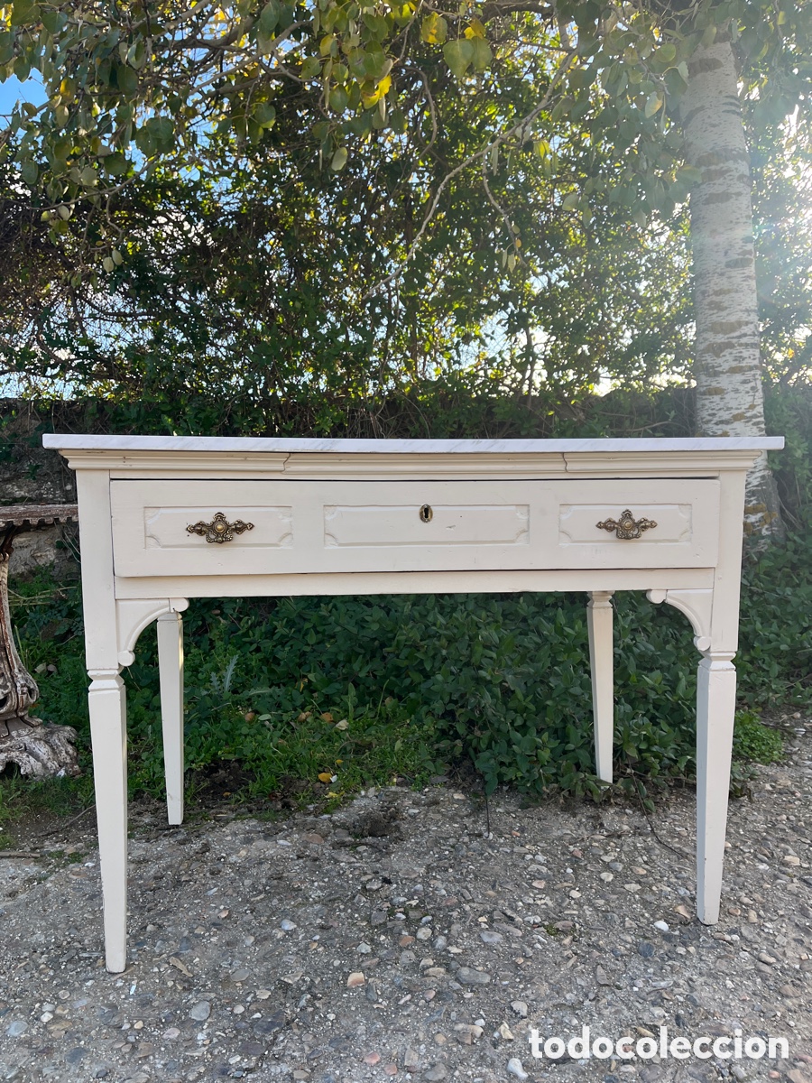mesa de madera recibidor, blanca con 2 cajones - Compra venta en  todocoleccion