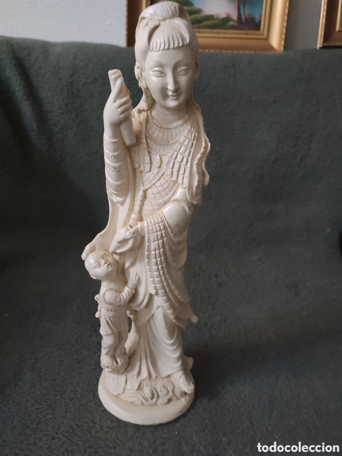 Antiquit&eacute;s: Figura oriental , mujer japonesa china con ni&ntilde;o