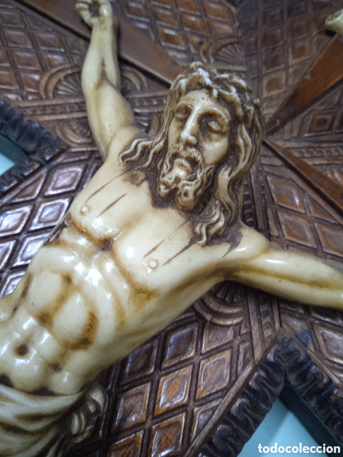 Antig&uuml;edades: Crucifijo de madera 45cm - Foto 5