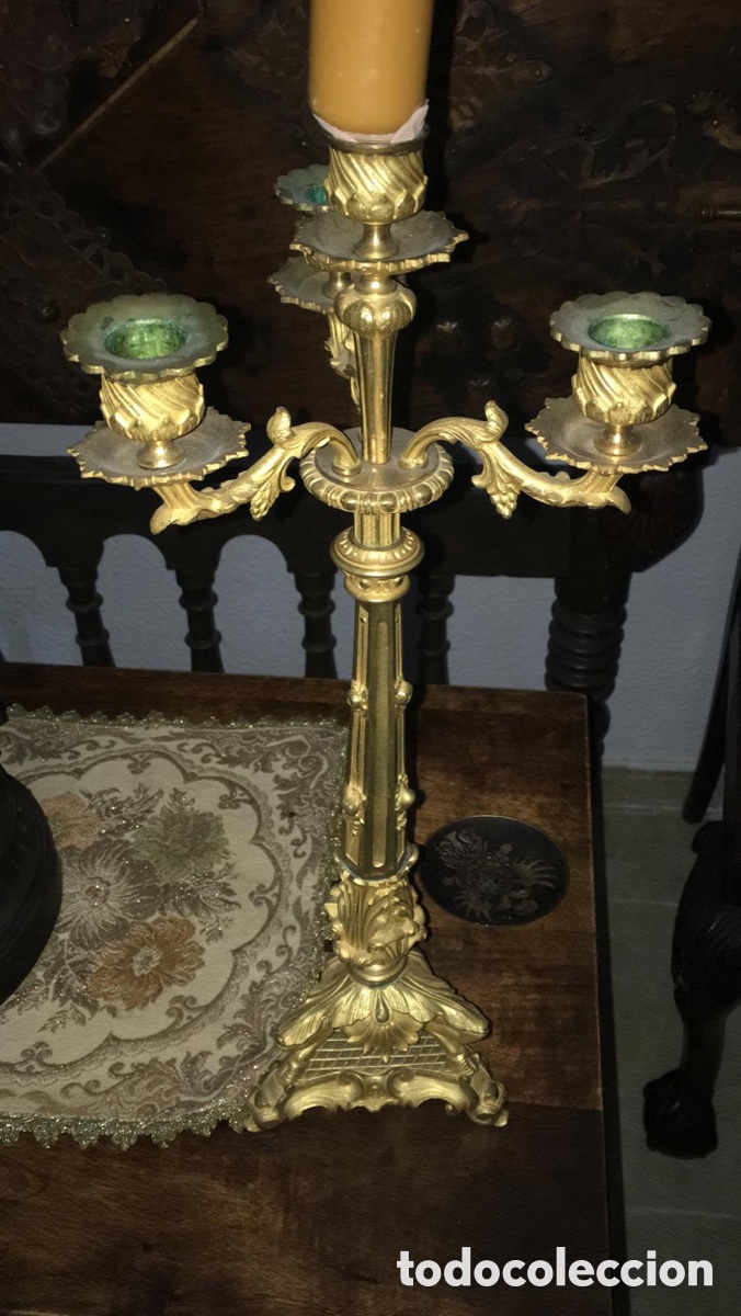 Antig&uuml;edades: Candelabro imperio de bronce con tres brazos - Foto 10