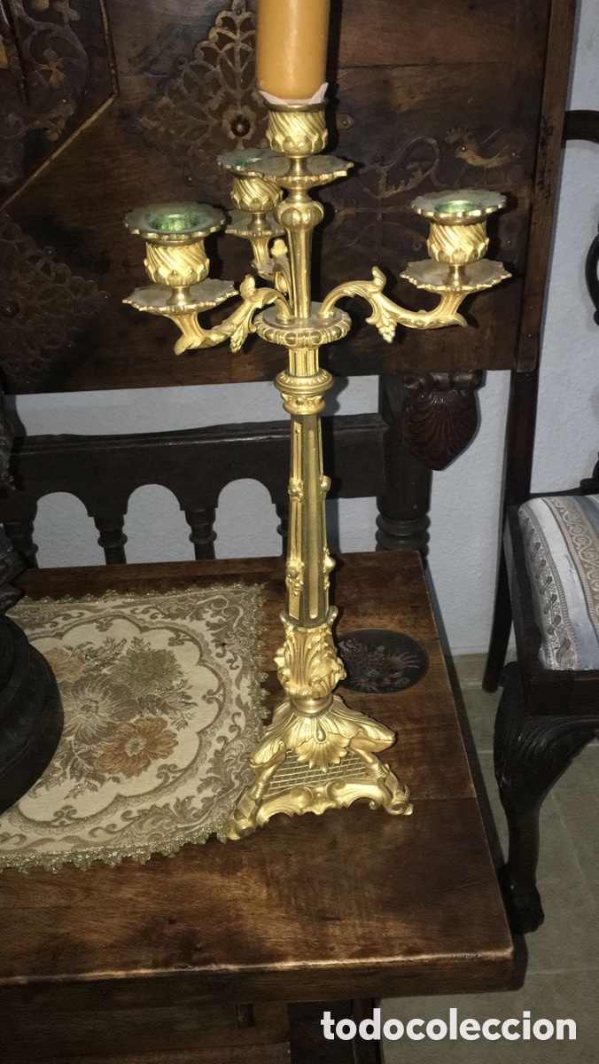 Antig&uuml;edades: Candelabro imperio de bronce con tres brazos - Foto 13