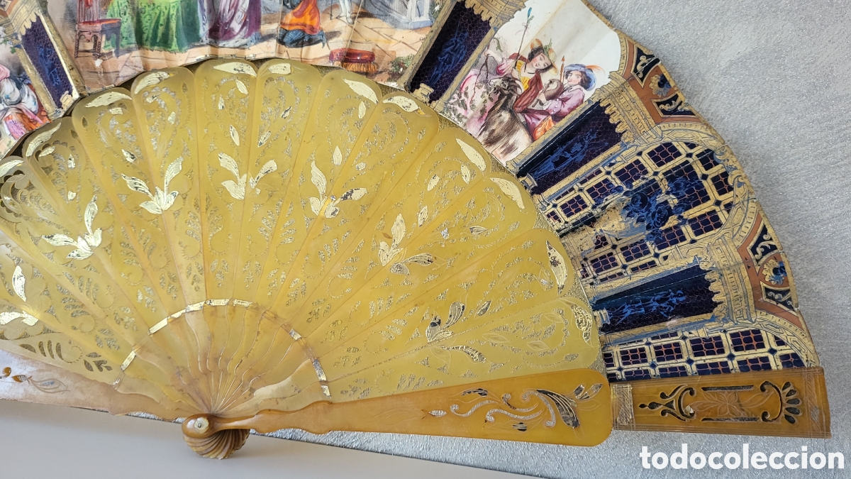 Antig&uuml;edades: ANTIGUO ABANICO CON INCRUSTACIONES EN PAN DE ORO - Foto 2