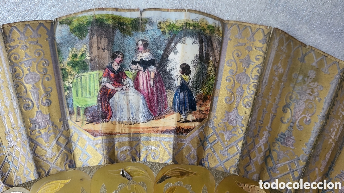 Antig&uuml;edades: ANTIGUO ABANICO CON INCRUSTACIONES EN PAN DE ORO - Foto 3
