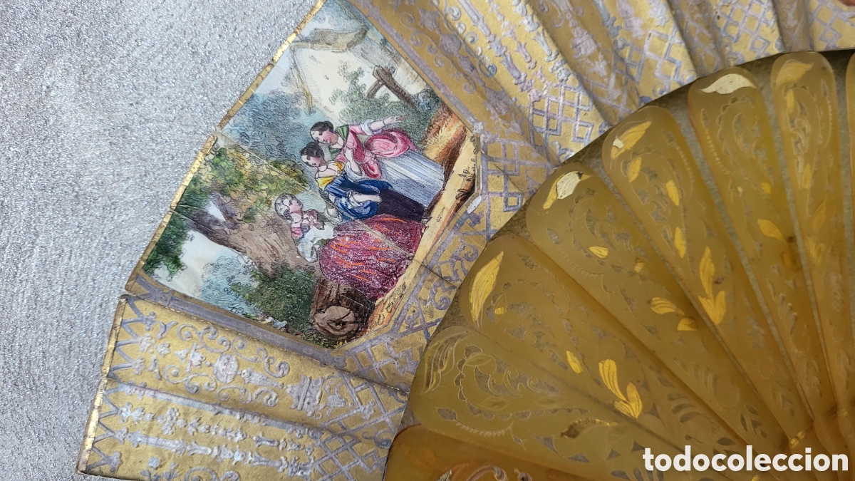 Antig&uuml;edades: ANTIGUO ABANICO CON INCRUSTACIONES EN PAN DE ORO - Foto 5