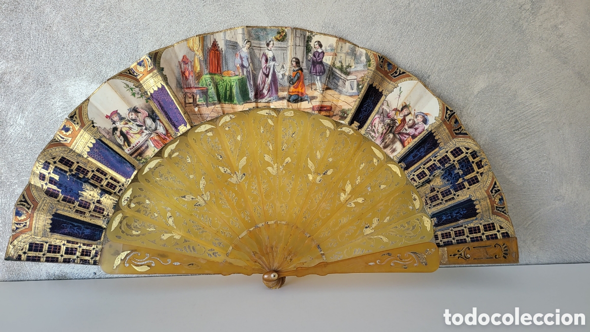 Antig&uuml;edades: ANTIGUO ABANICO CON INCRUSTACIONES EN PAN DE ORO - Foto 6