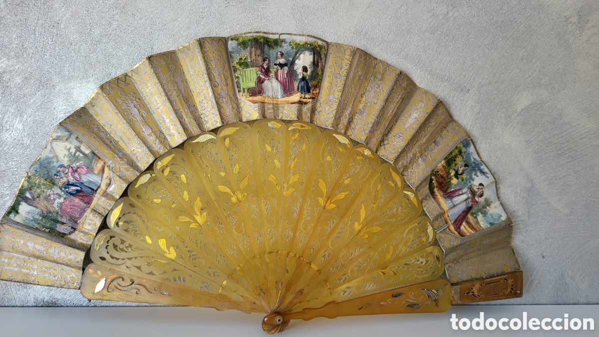 Antig&uuml;edades: ANTIGUO ABANICO CON INCRUSTACIONES EN PAN DE ORO - Foto 7