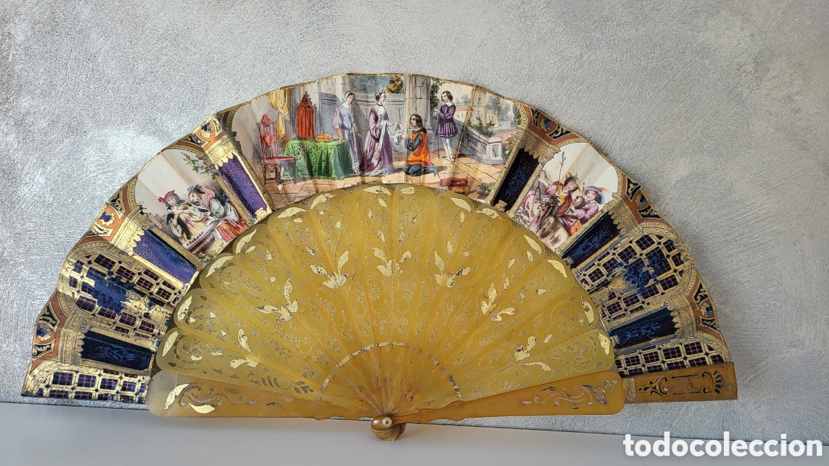 Antig&uuml;edades: ANTIGUO ABANICO CON INCRUSTACIONES EN PAN DE ORO - Foto 1