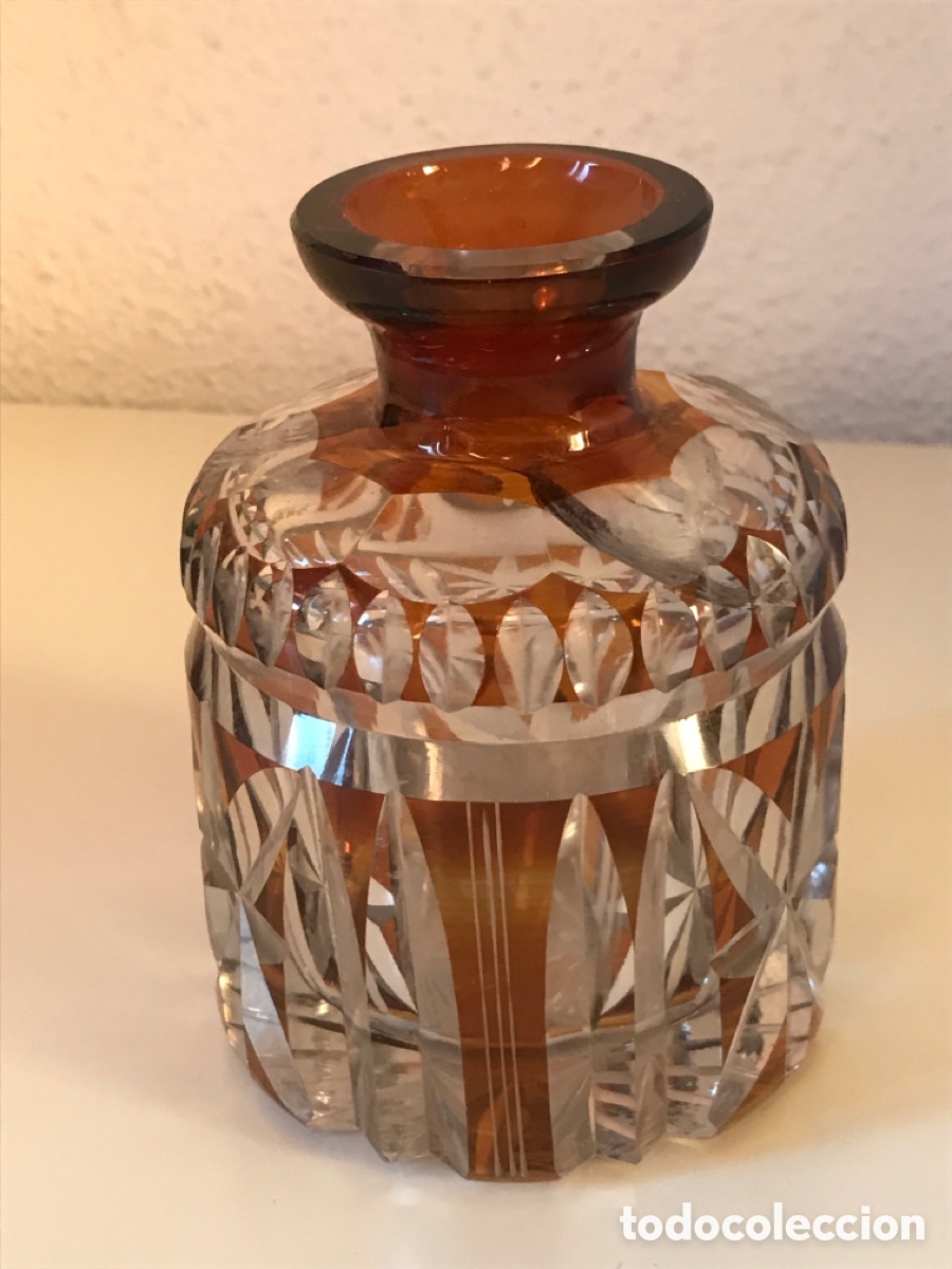 Antig&uuml;edades: Antiguo bote perfumero de cristal biselado bicolor - Foto 1