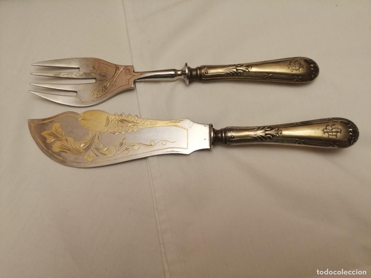 Antig&uuml;edades: Cubiertos de servir pescado. Siglo XIX - Foto 3