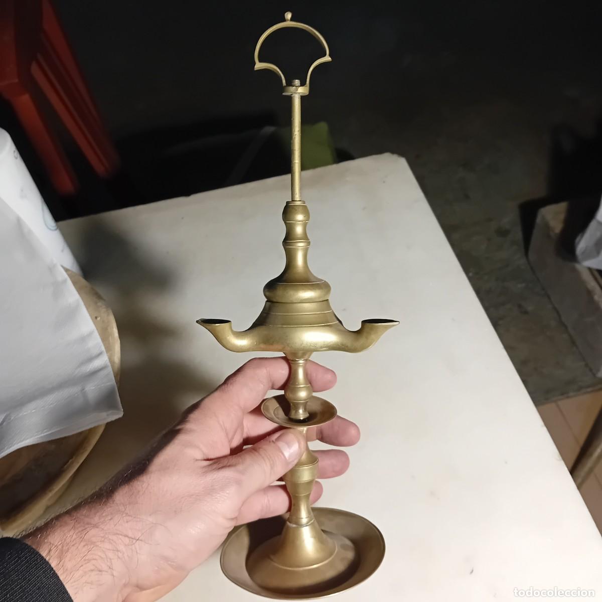 Antig&uuml;edades: Antiguo quinqu&eacute; de bronce S xix. - Foto 2