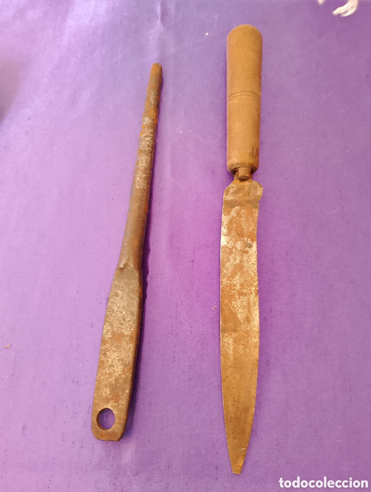 Antiques: Antiquisimo cuchillo de matarife matachin y afilador.