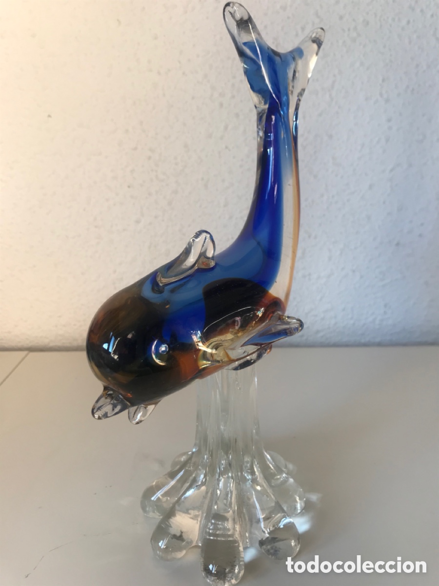Antig&uuml;edades: figura Delfin en cristal de MURANO irisado - Foto 3
