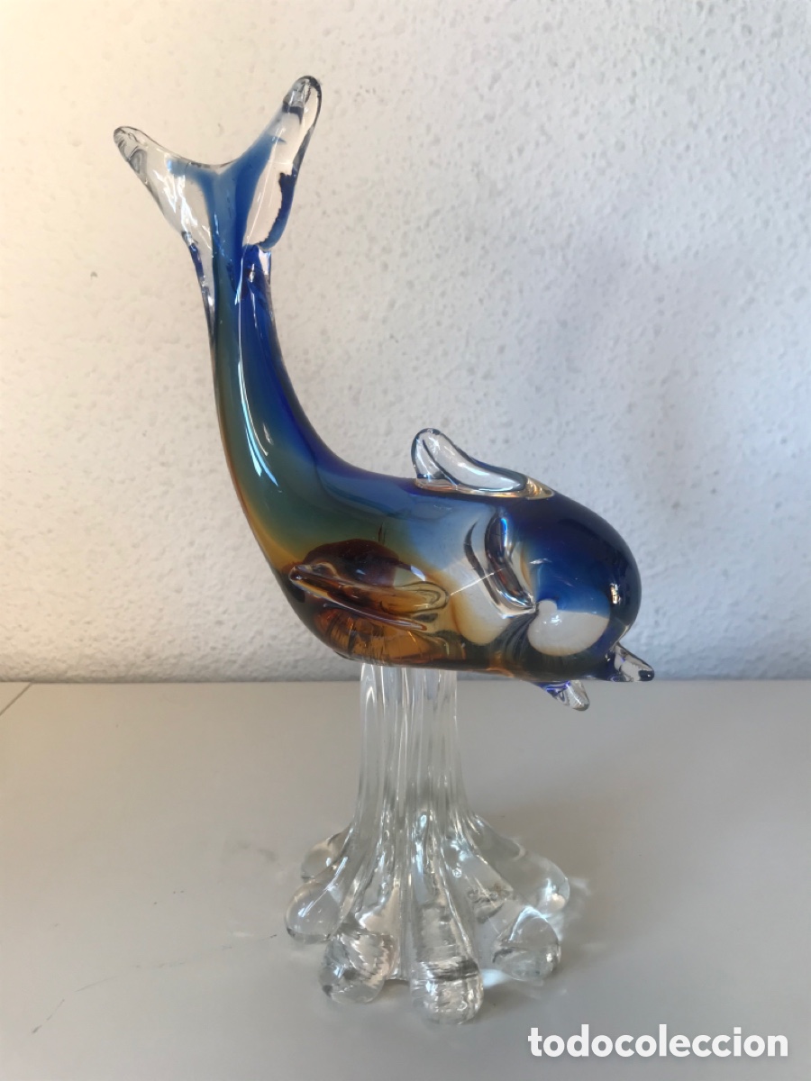 Antig&uuml;edades: figura Delfin en cristal de MURANO irisado - Foto 1