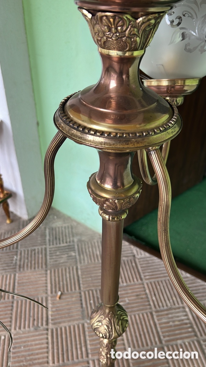Antig&uuml;edades: L&Aacute;MPARA PIE BRONCE Y M&Aacute;RMOL - Foto 3