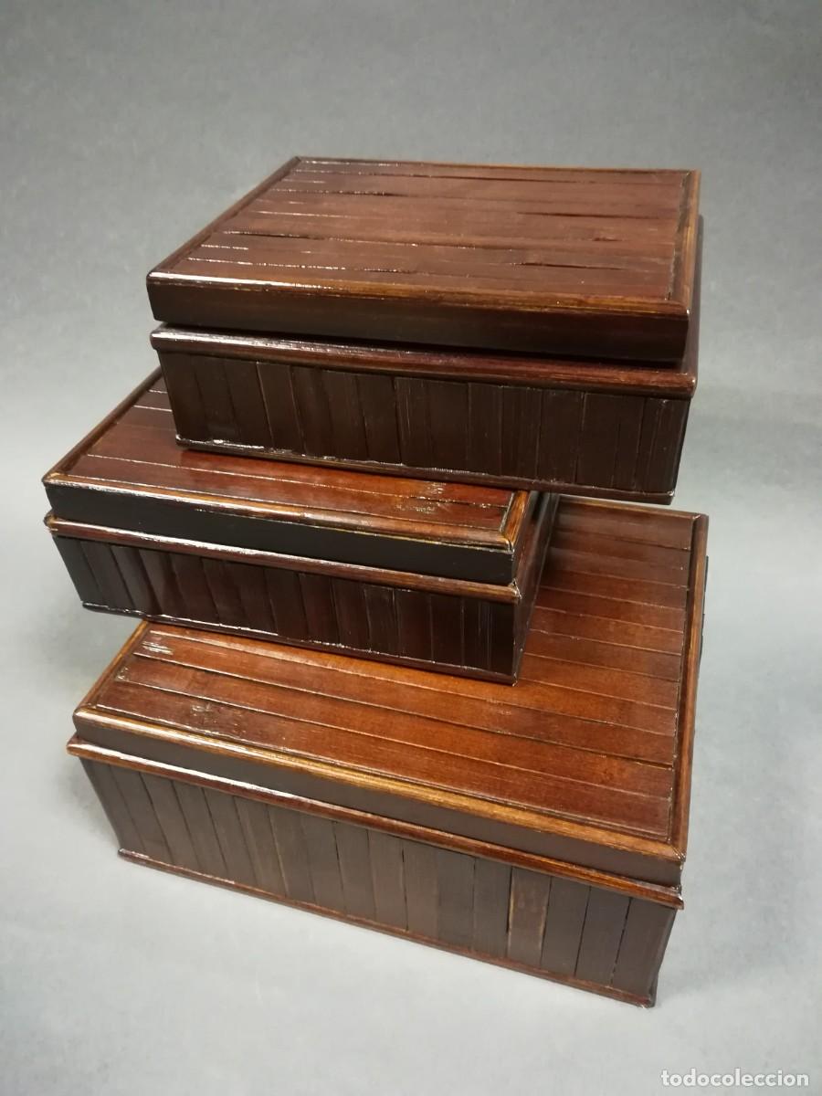 Antig&uuml;edades: LOTE DE 3 CAJAS MADERA Y CA&Ntilde;A - Foto 1
