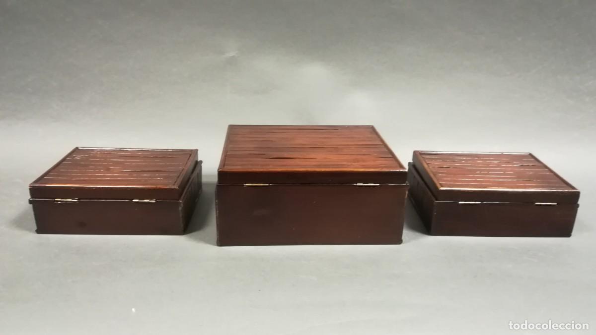 Antig&uuml;edades: LOTE DE 3 CAJAS MADERA Y CA&Ntilde;A - Foto 4