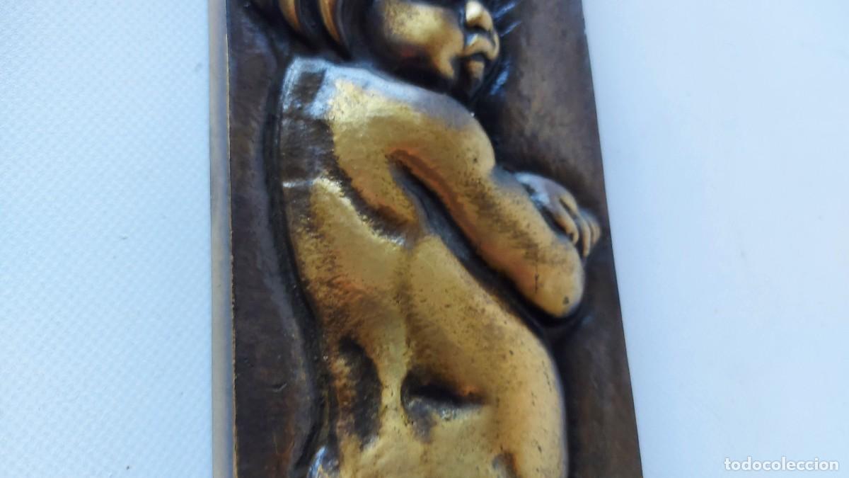 Antig&uuml;edades: PLACA PARED NI&Ntilde;O QUERUBIN EN BRONCE - Foto 4