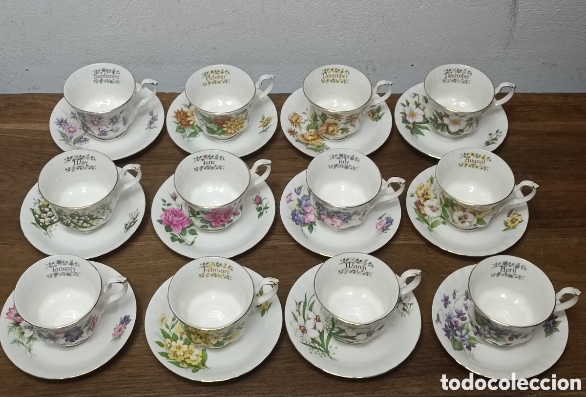 Antig&uuml;edades: MUY BONITO JUEGO DE CAF&Eacute; DE PORCELANA ROYAL KENT, COLECCI&Oacute;N MESES DEL A&Ntilde;O