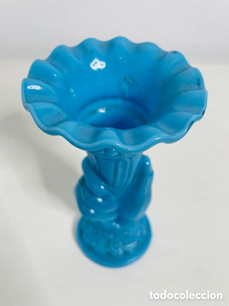 Antig&uuml;edades: Jarron Opalina Azul Vintage - Foto 2
