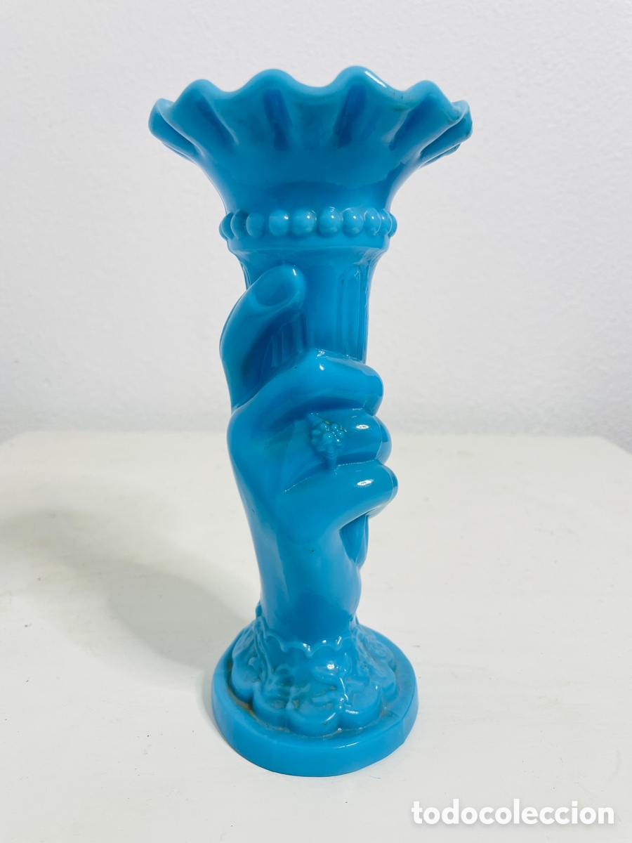Antig&uuml;edades: Jarron Opalina Azul Vintage - Foto 3