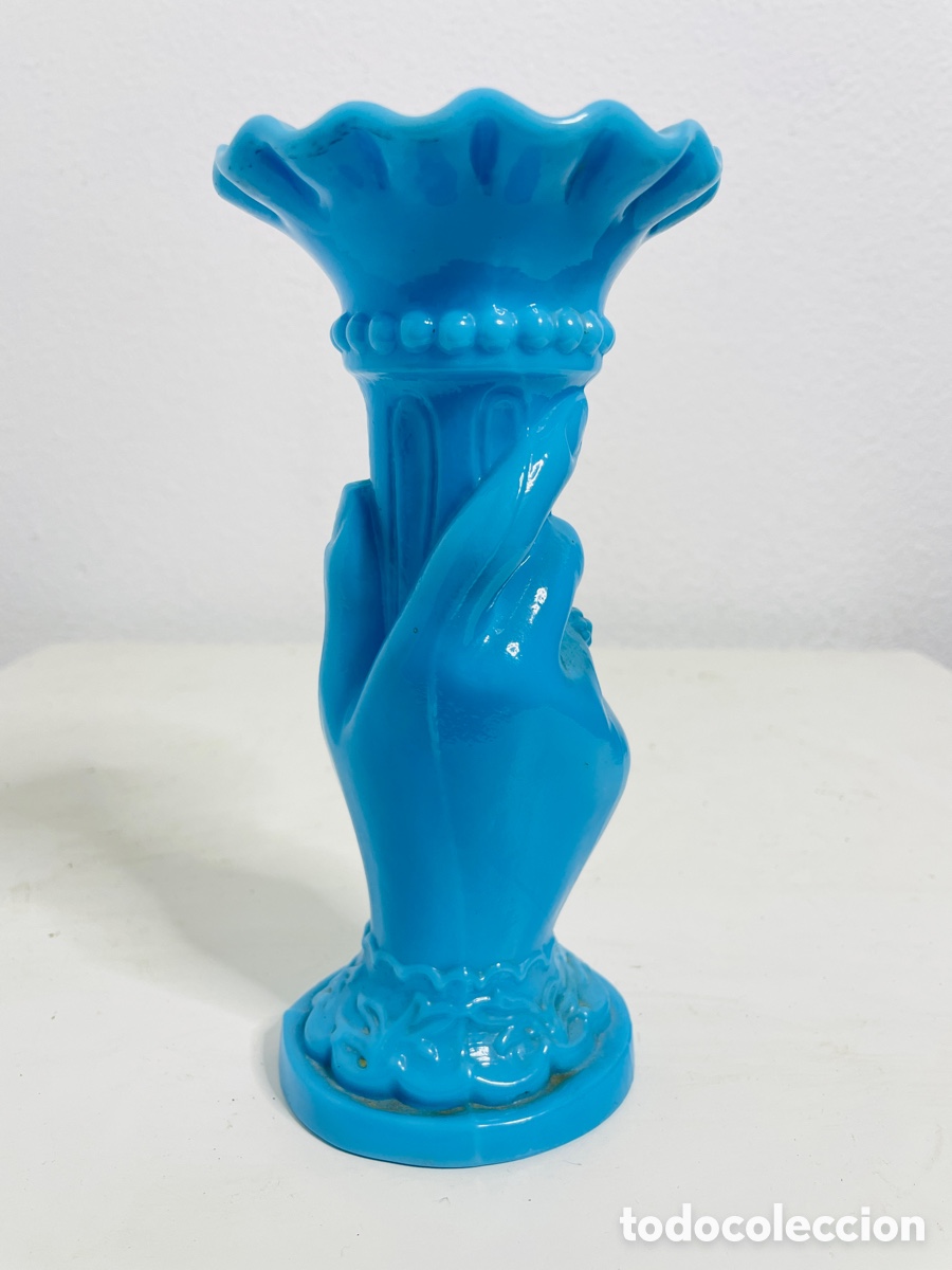 Antig&uuml;edades: Jarron Opalina Azul Vintage - Foto 4