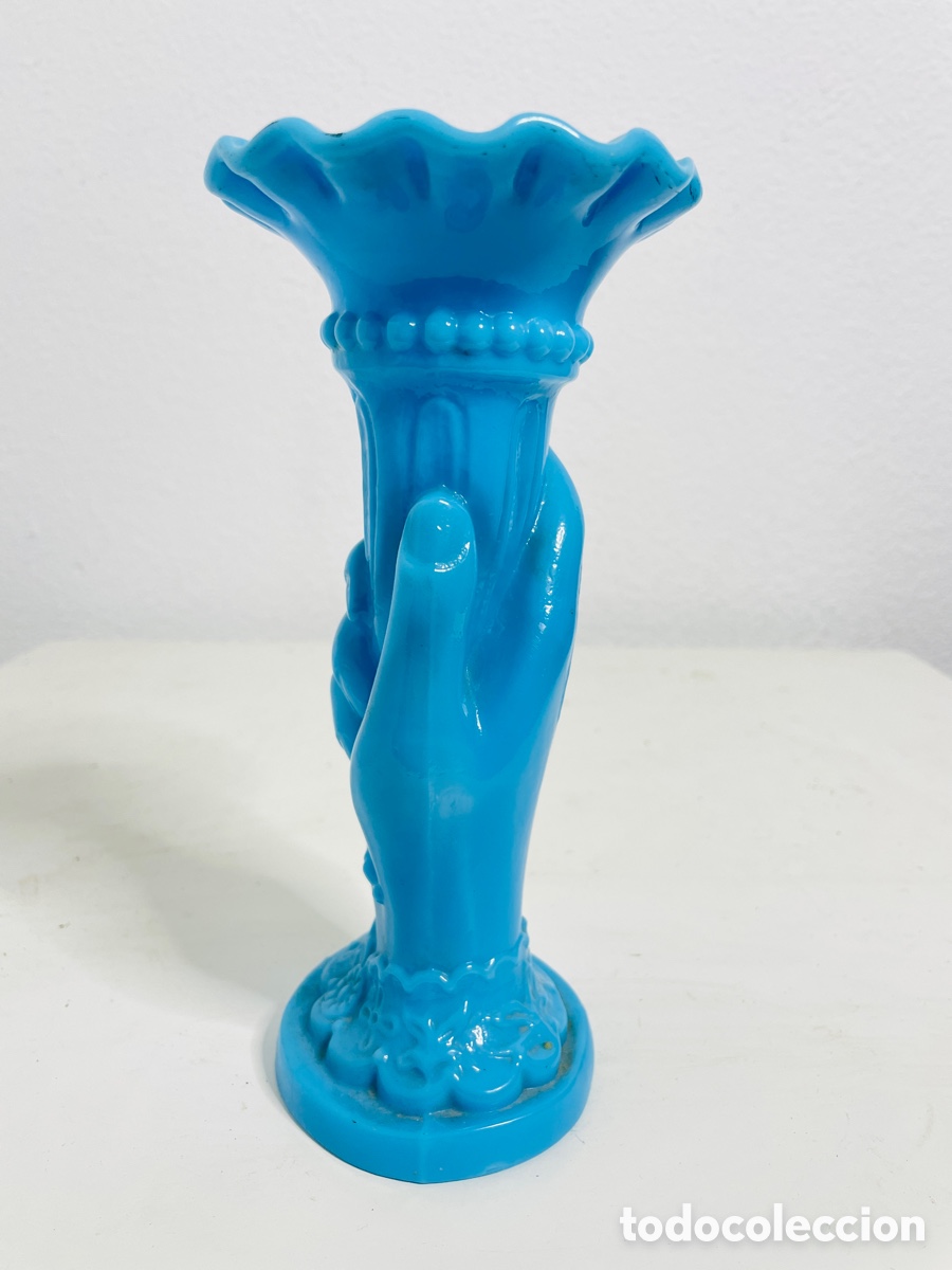 Antig&uuml;edades: Jarron Opalina Azul Vintage - Foto 5