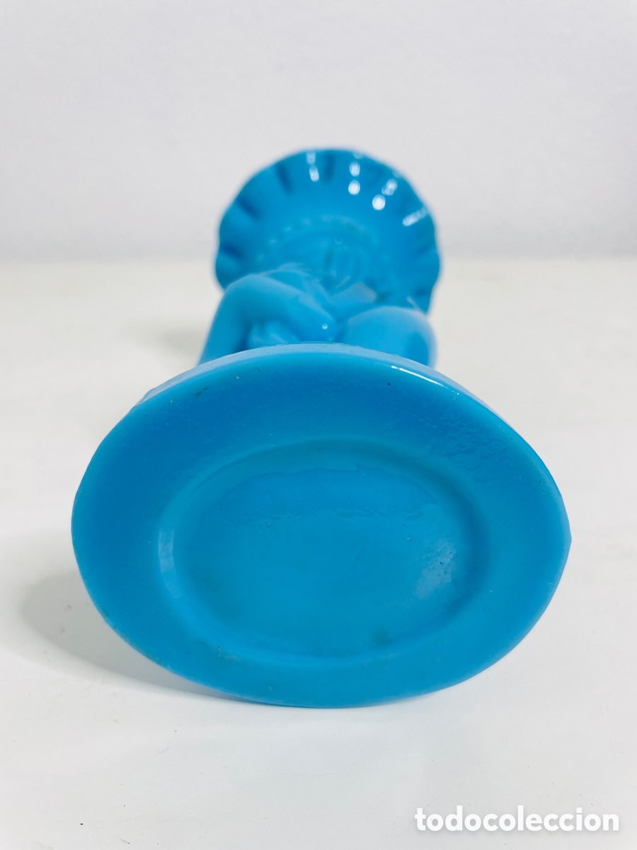 Antig&uuml;edades: Jarron Opalina Azul Vintage - Foto 6