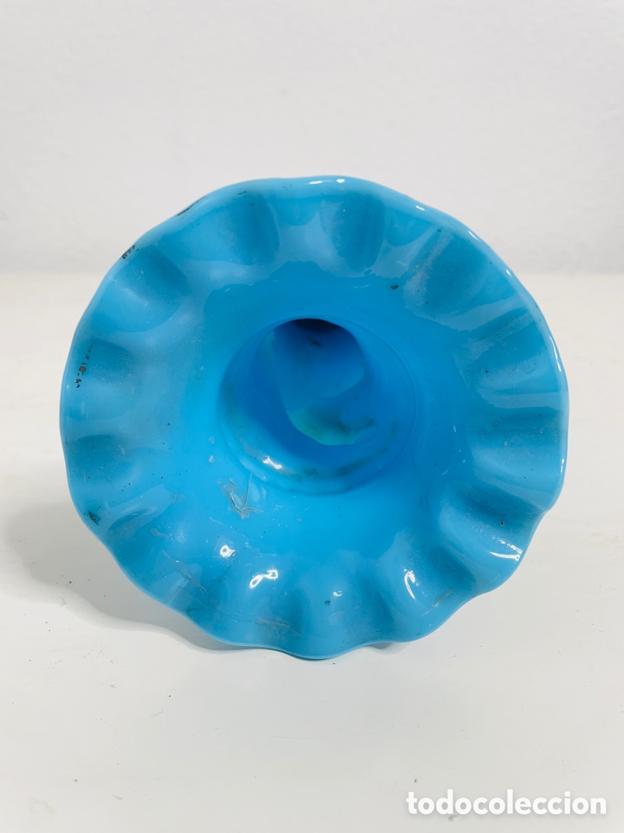 Antig&uuml;edades: Jarron Opalina Azul Vintage - Foto 7