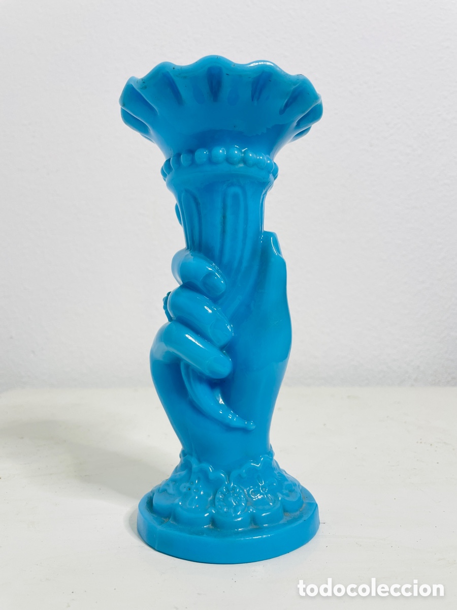 Antig&uuml;edades: Jarron Opalina Azul Vintage - Foto 1
