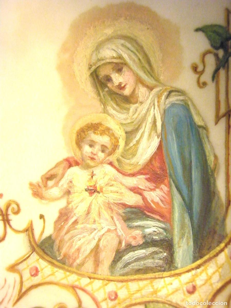 Antig&uuml;edades: PLACA DE OPALINA PINTADA A MANO CON VIRGEN Y NI&Ntilde;O - Foto 2