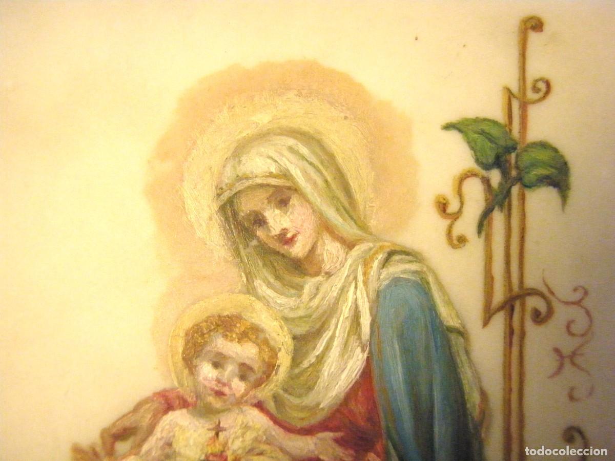 Antig&uuml;edades: PLACA DE OPALINA PINTADA A MANO CON VIRGEN Y NI&Ntilde;O - Foto 3