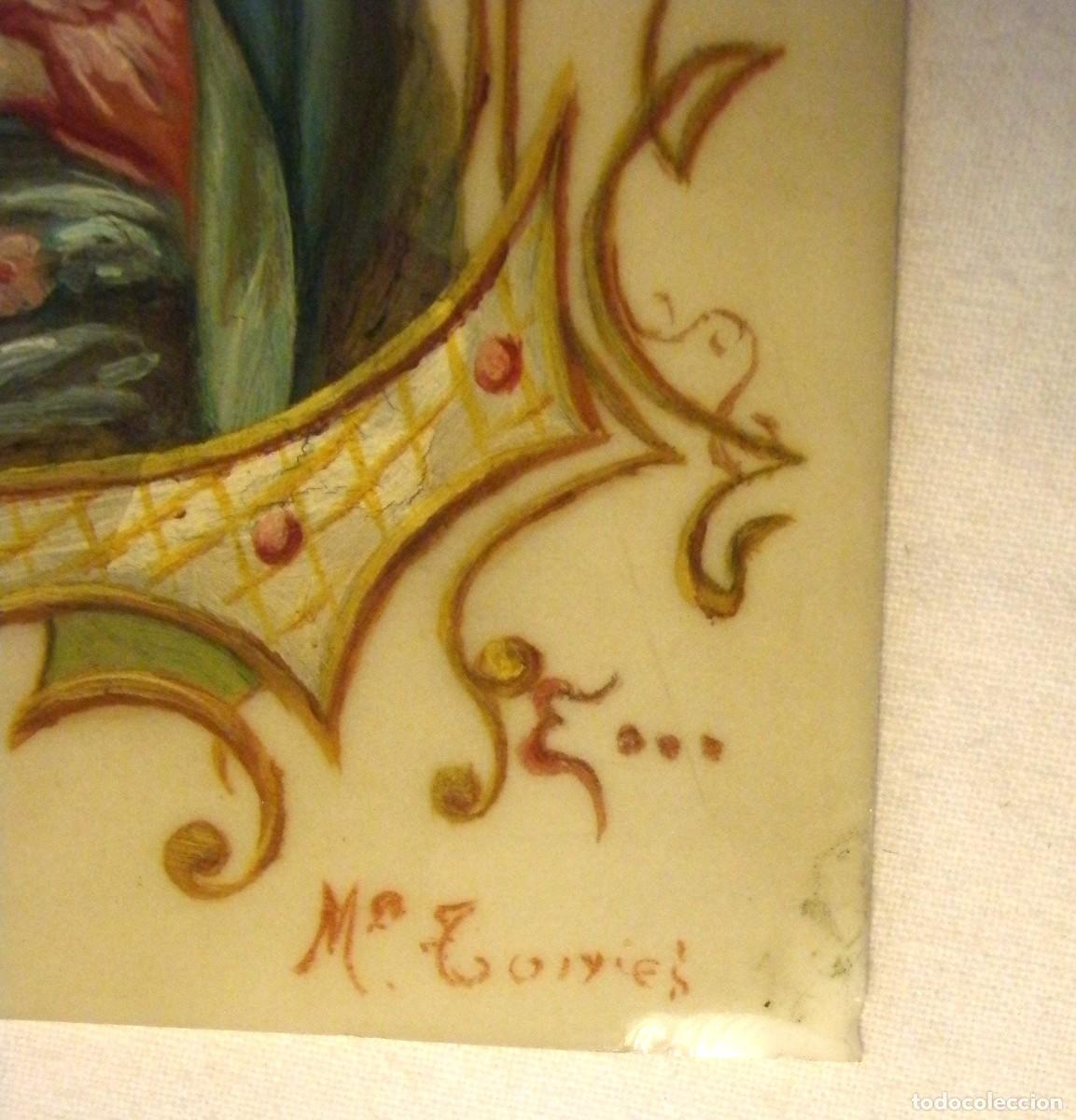 Antig&uuml;edades: PLACA DE OPALINA PINTADA A MANO CON VIRGEN Y NI&Ntilde;O - Foto 5